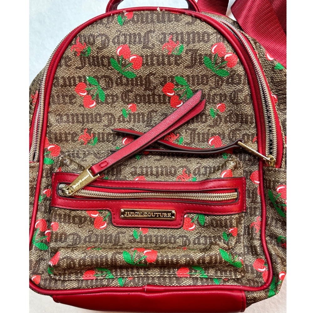 Juicy Couture Cherry Monogram Mini Backpack Brown Red Logo Bag